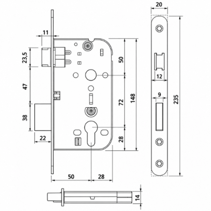 Hafele H50.03 Çarpma Kapı Kilidi, Barelli (PC) 50/20 mm Mat Siyah